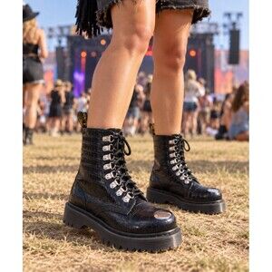 Dr Martens 1460 Pascal Bex Steel Toe Boots Women 6 Black Croc Emboss Leather NEW